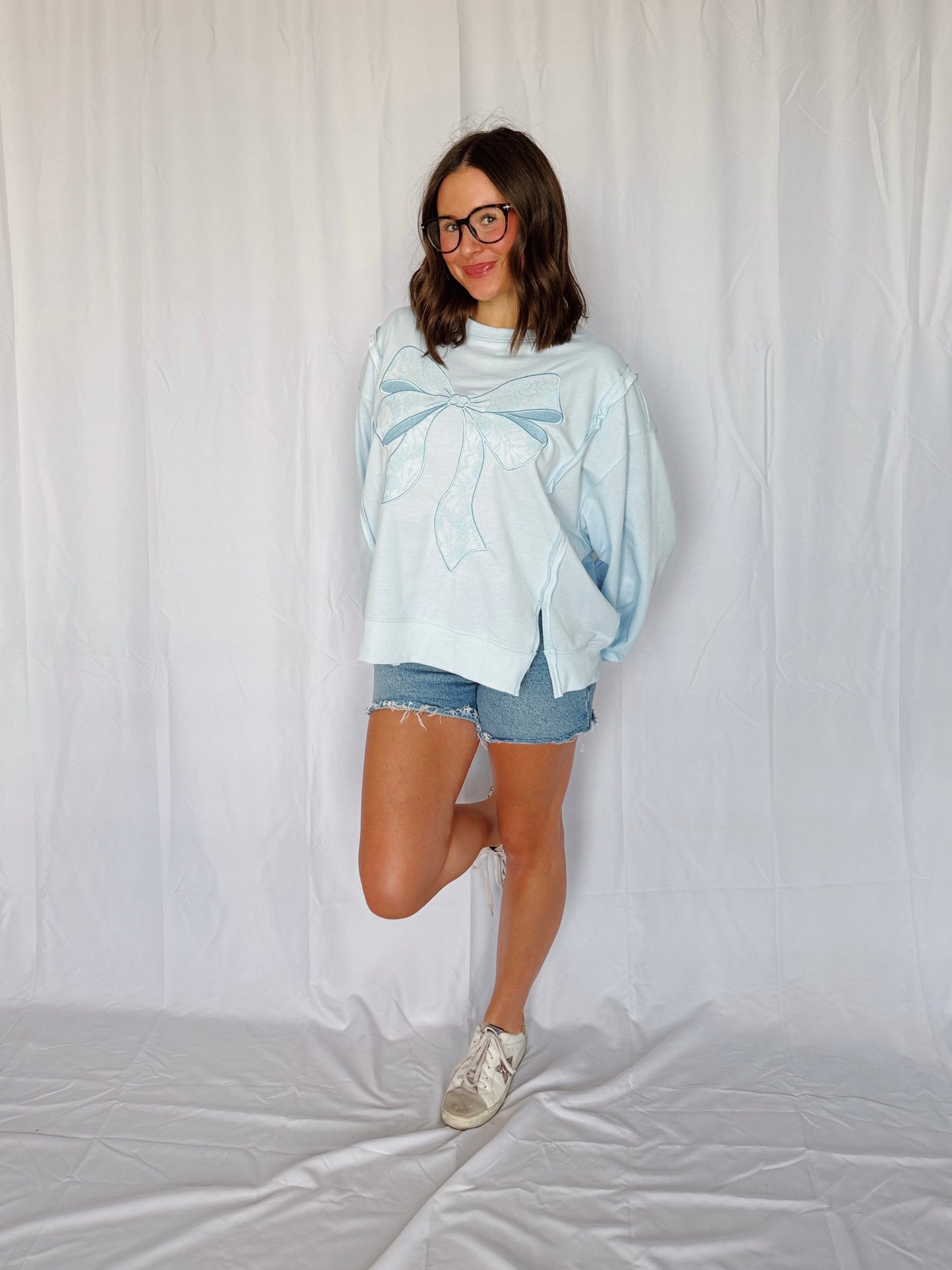 Dancing Through Life Lace Bow Sweatshirt