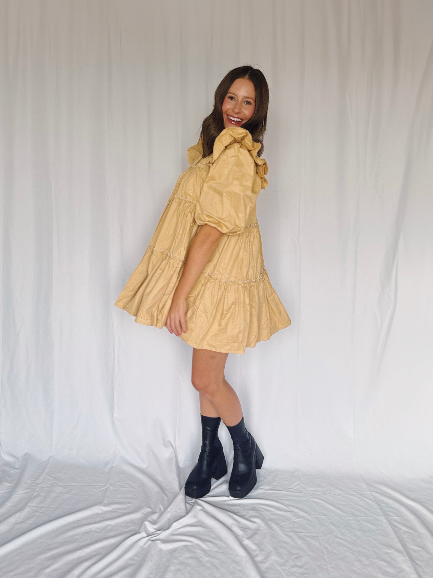 Giving Season Puff Sleeve Tiered Dress