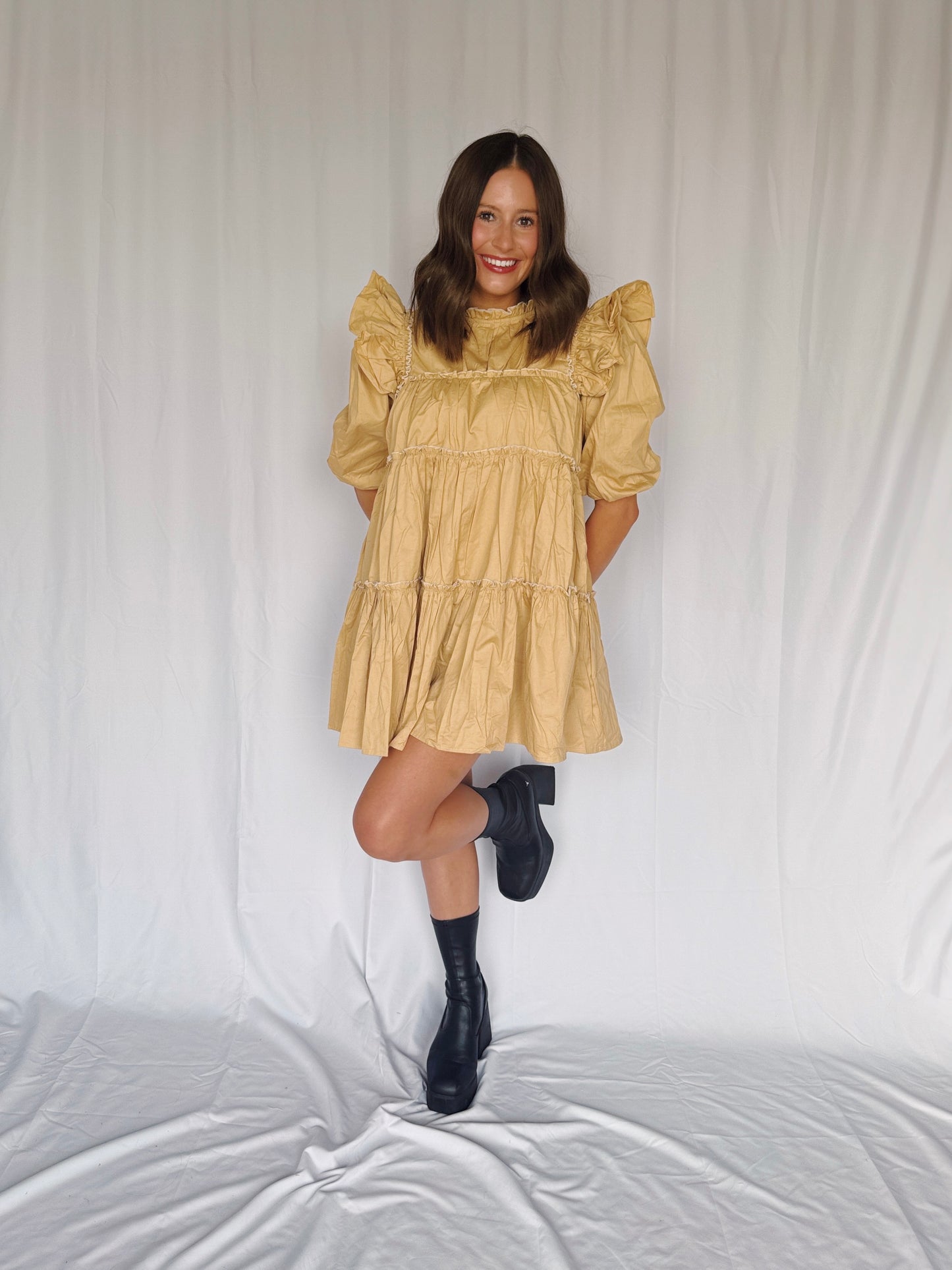 Giving Season Puff Sleeve Tiered Dress