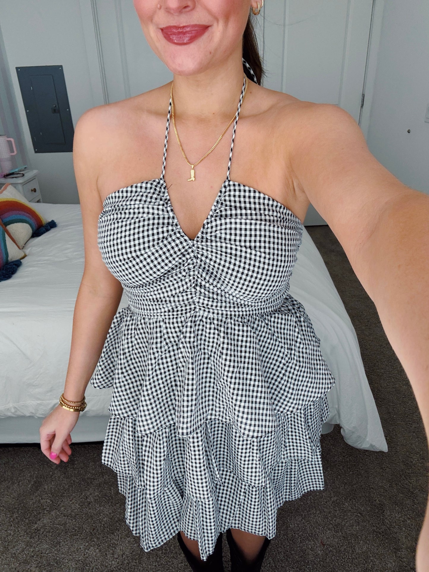 Giddy Up Gingham Ruffle Dress
