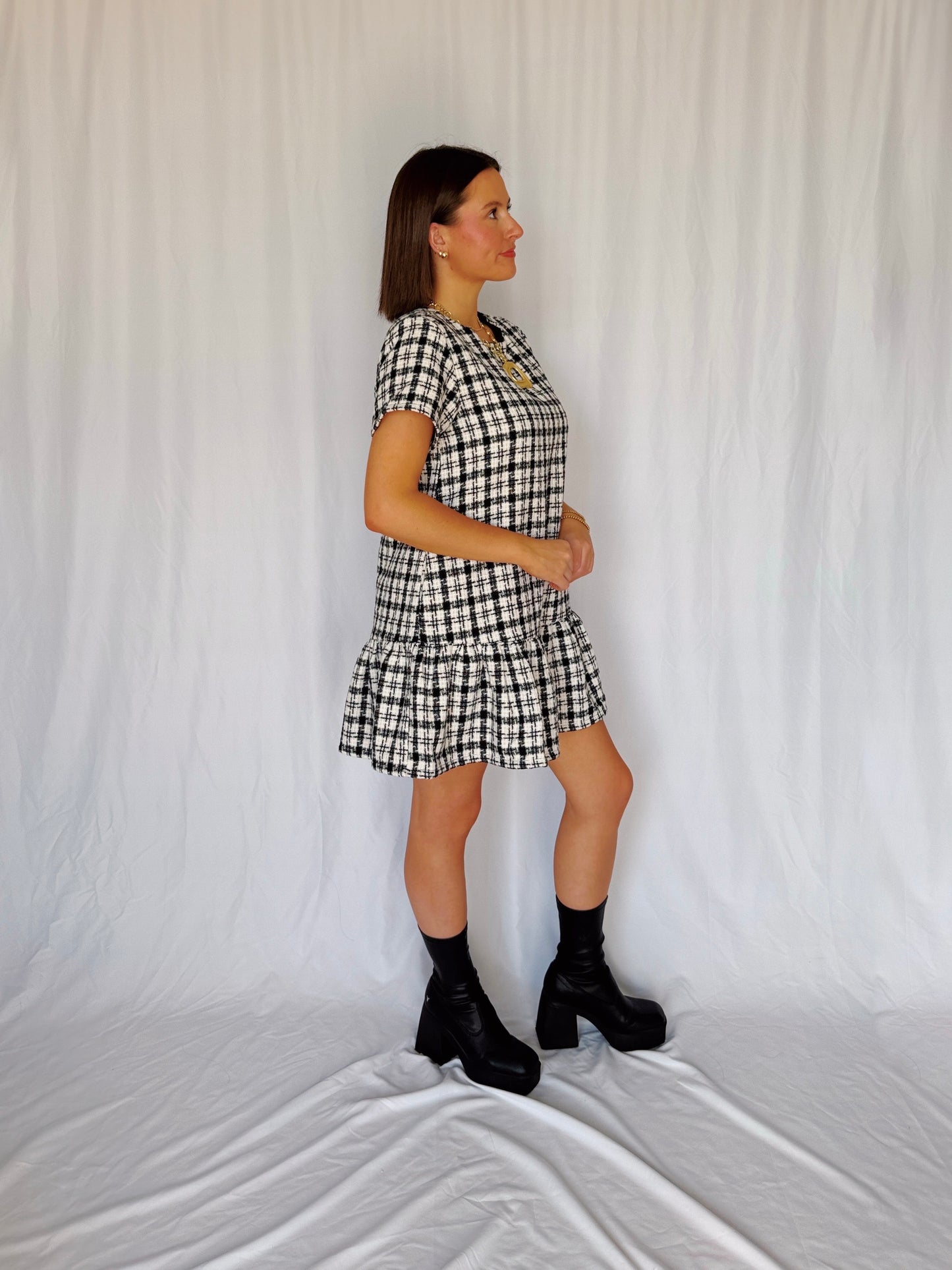 Across The Pond Plaid Tweed Dress