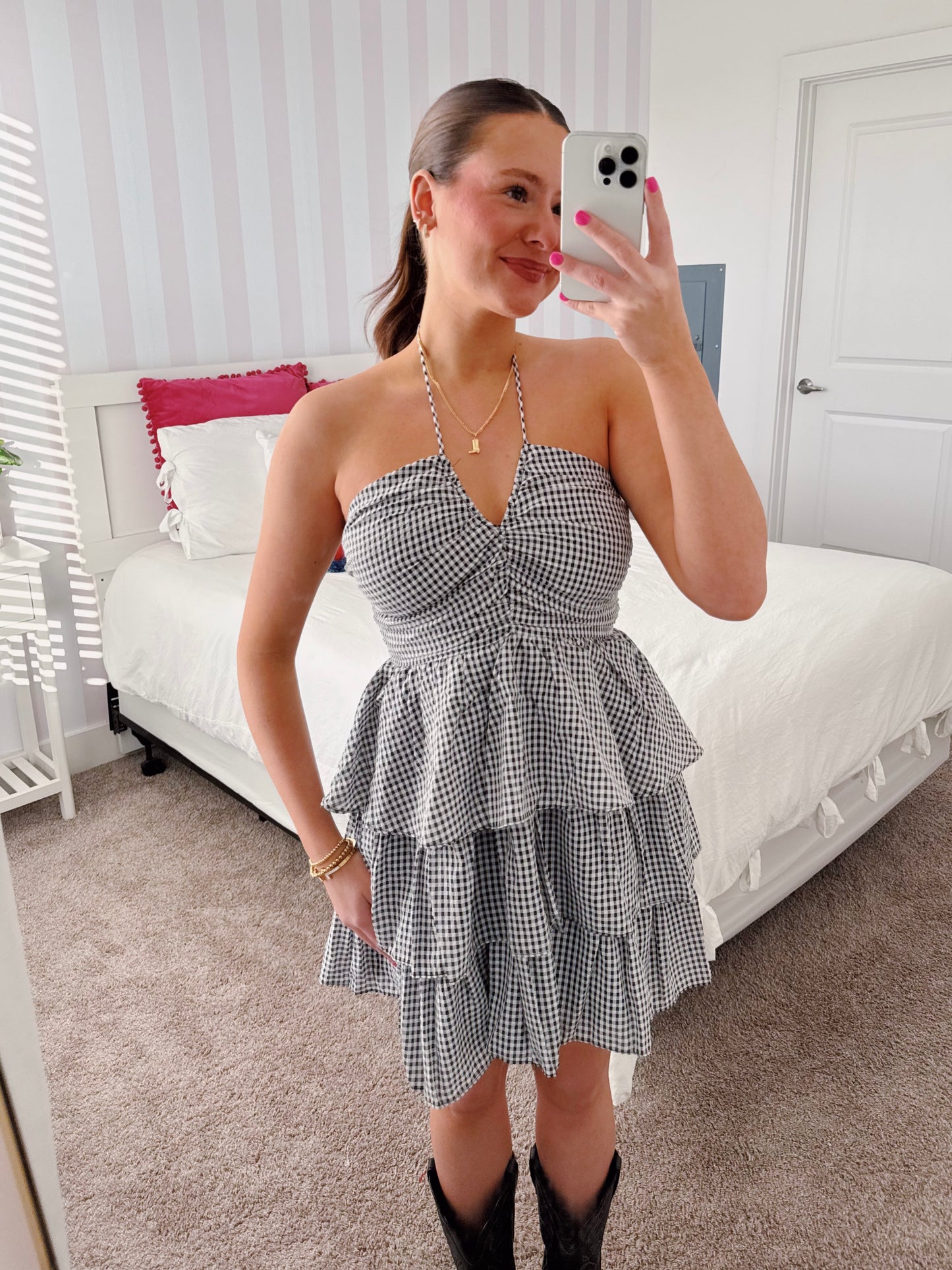 Giddy Up Gingham Ruffle Dress