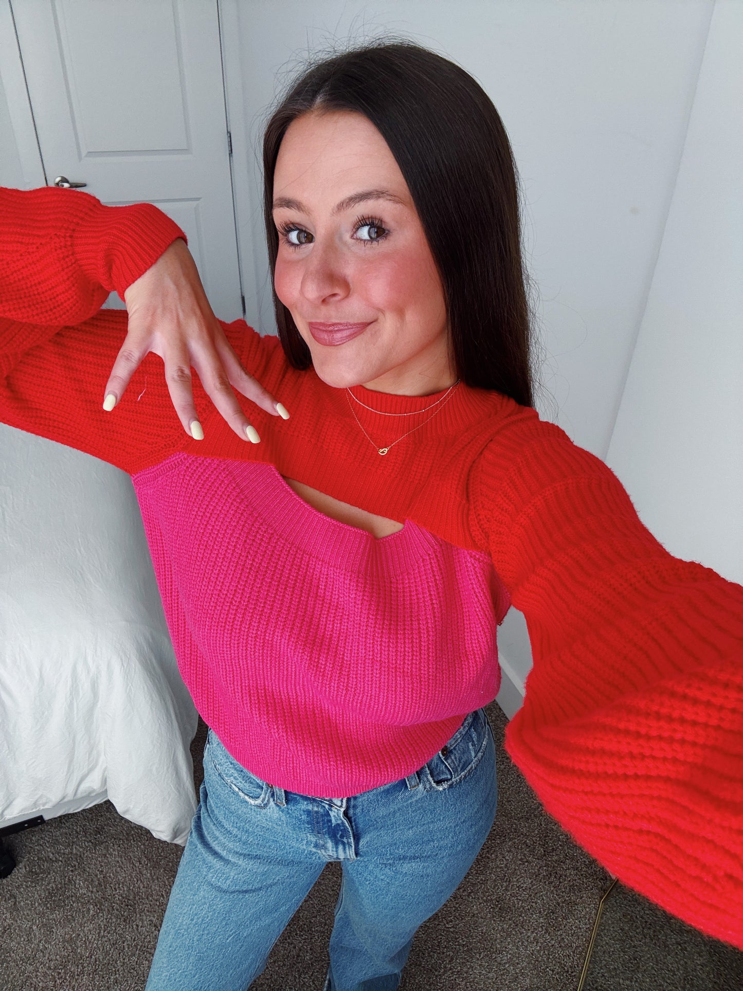 Stupid Cupid Colorblock Cutout Sweater
