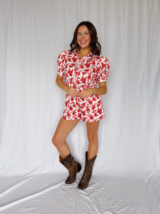 Flower Power Puff Sleeve Romper