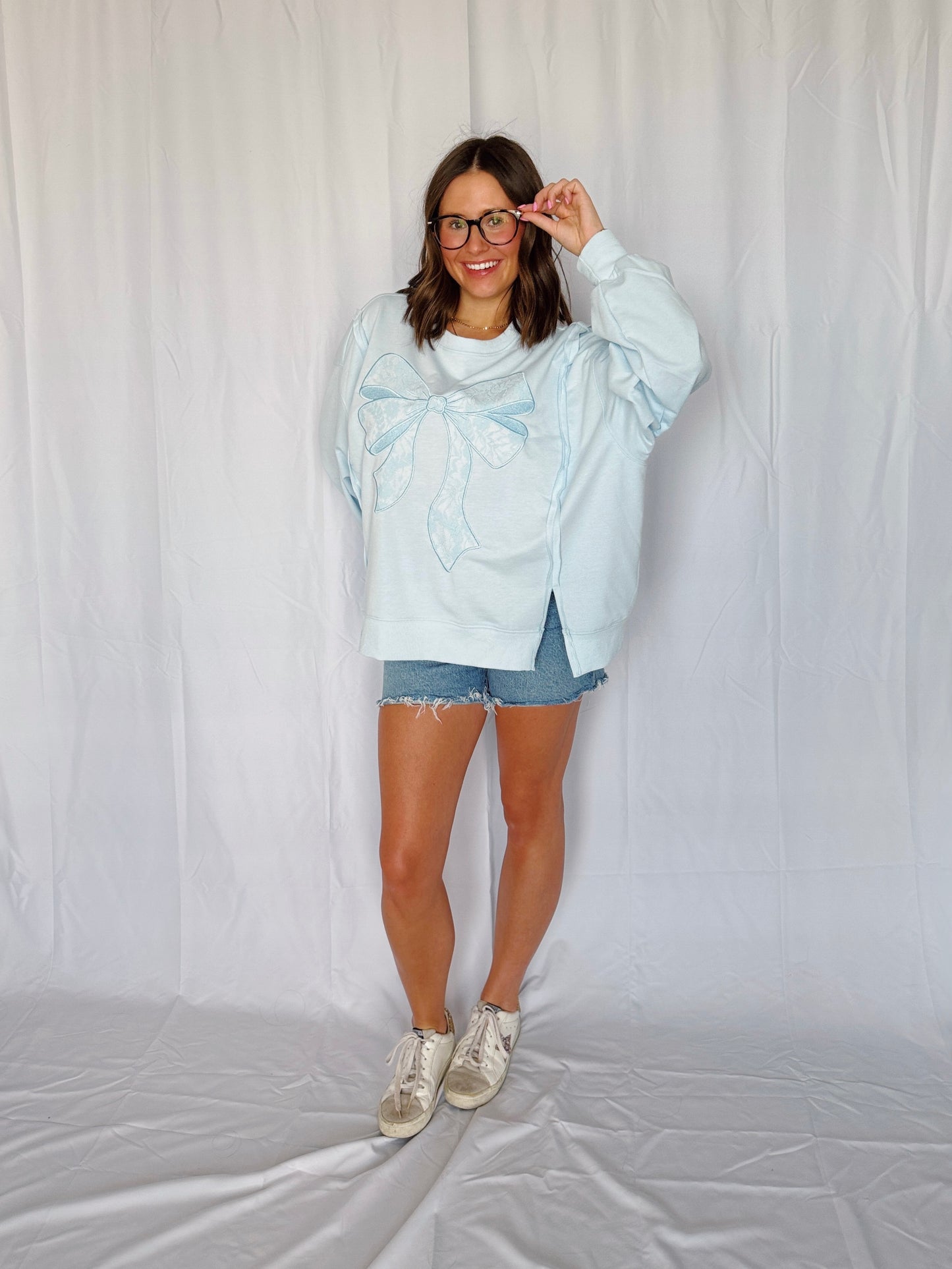 Dancing Through Life Lace Bow Sweatshirt