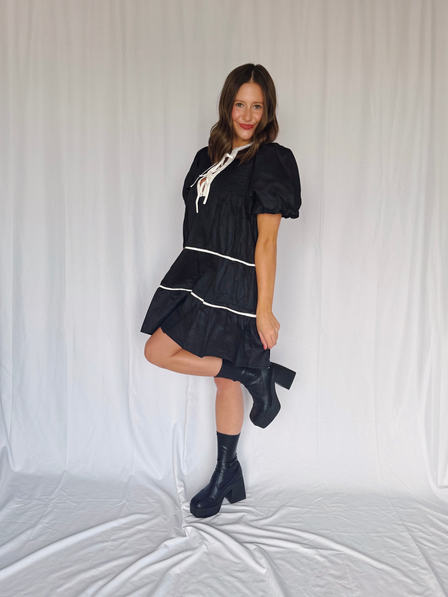 Witching Hour Puff Sleeve Tiered Dress