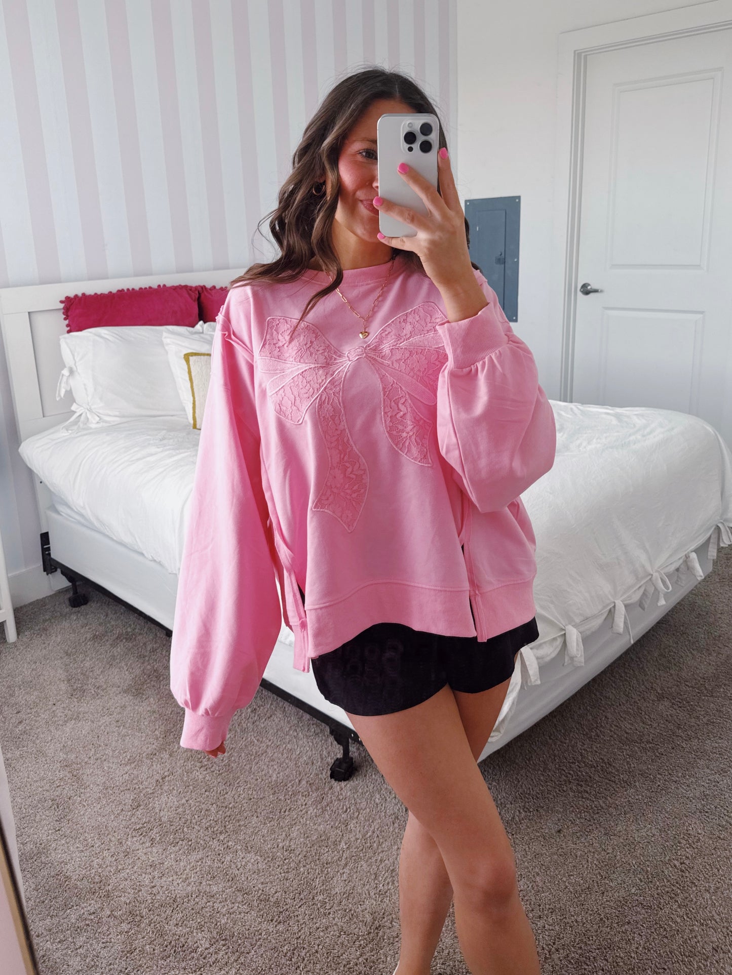 Dancing Through Life Lace Bow Sweatshirt