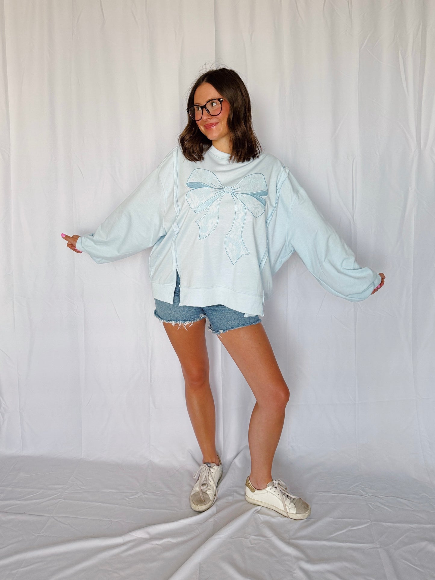 Dancing Through Life Lace Bow Sweatshirt