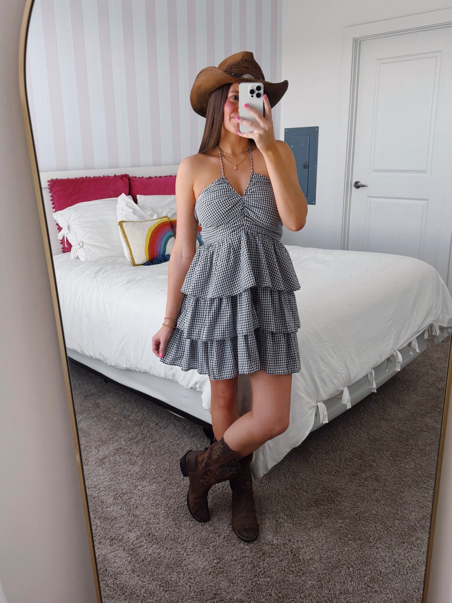 Giddy Up Gingham Ruffle Dress