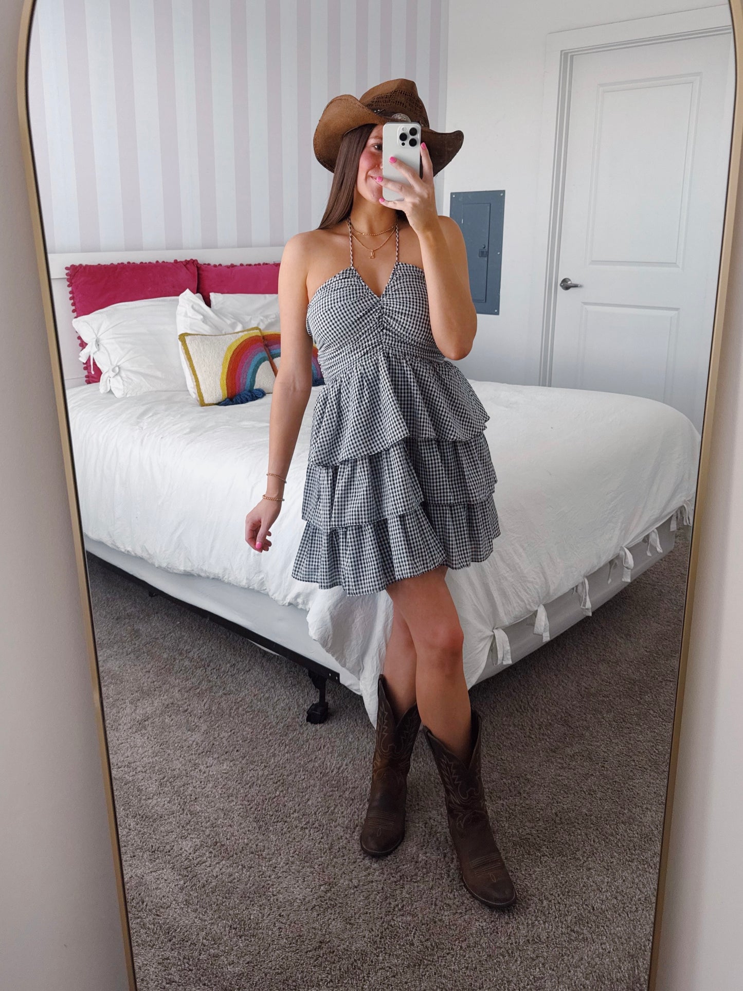 Giddy Up Gingham Ruffle Dress