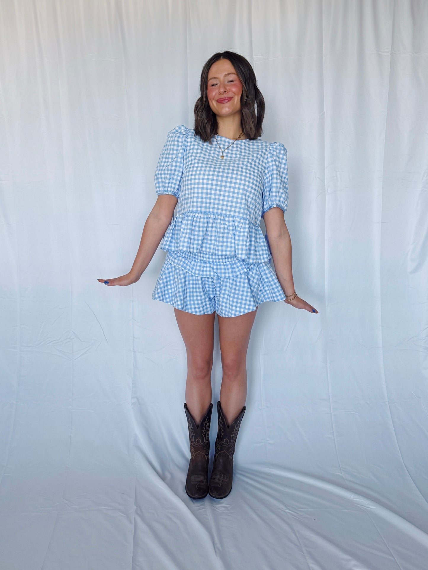 9 to 5 Gingham Top & Shorts Set