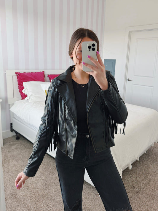 Wild West Faux Leather Fringe Jacket