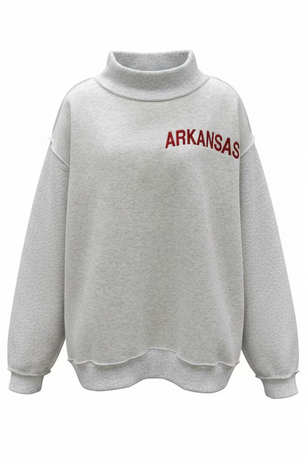 Embroidered Text Arkansas Mock Neck Sweatshirt