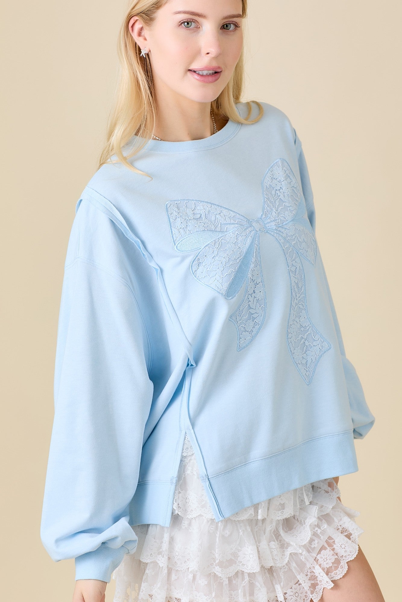 Dancing Through Life Lace Bow Sweatshirt