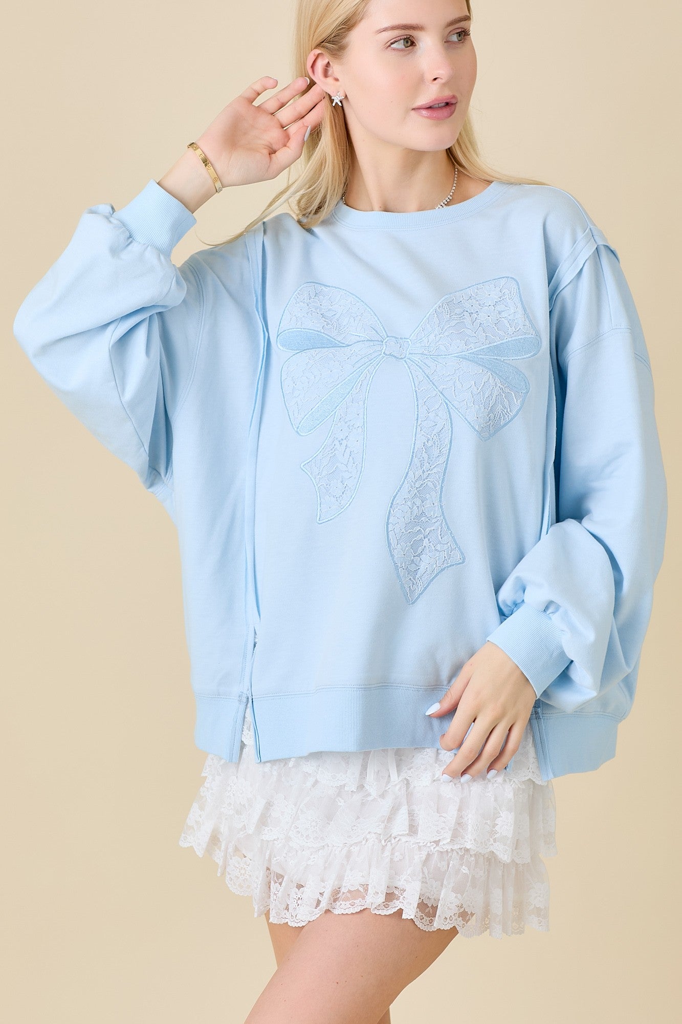 Dancing Through Life Lace Bow Sweatshirt