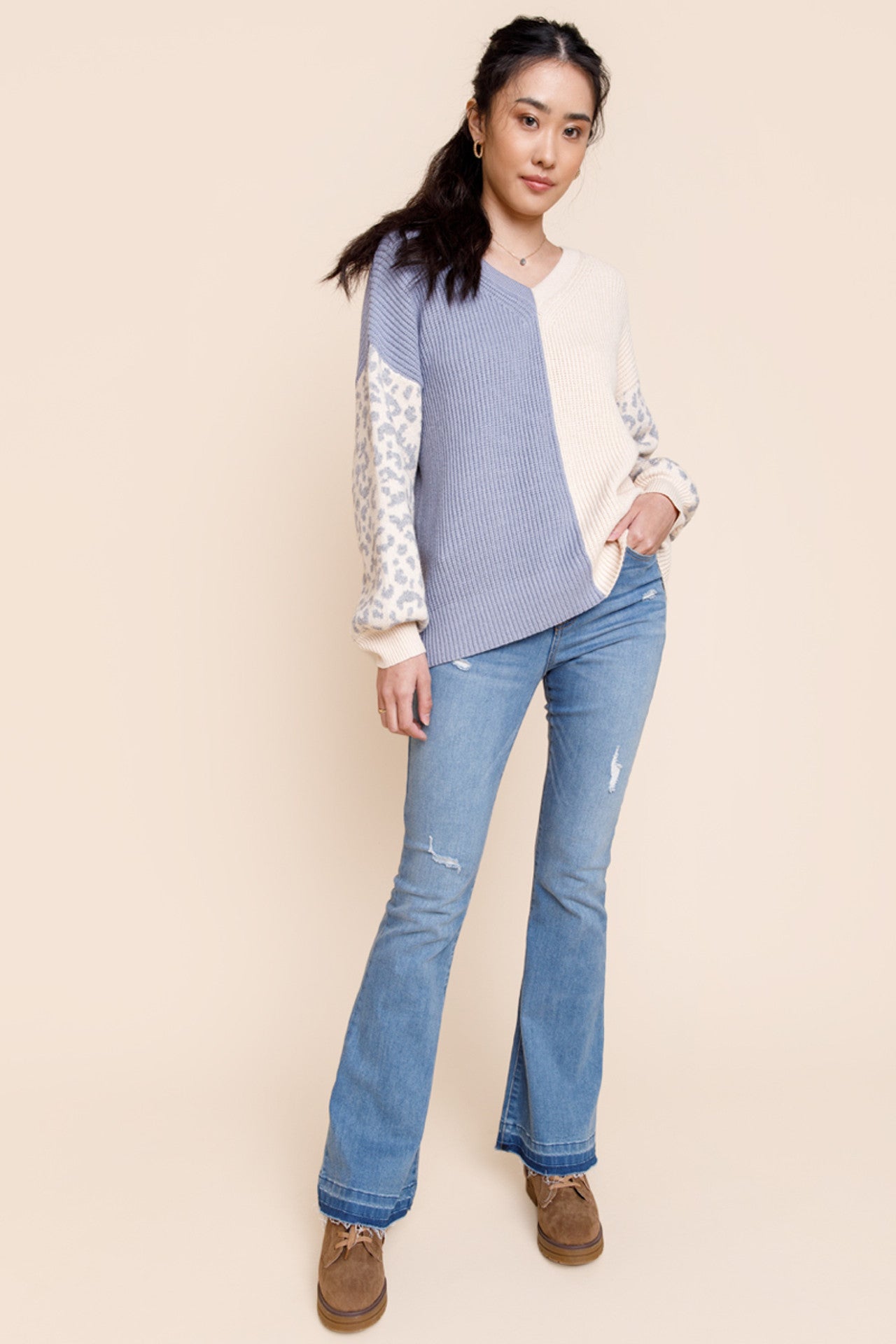 Wild Child Leopard Colorblock Sweater