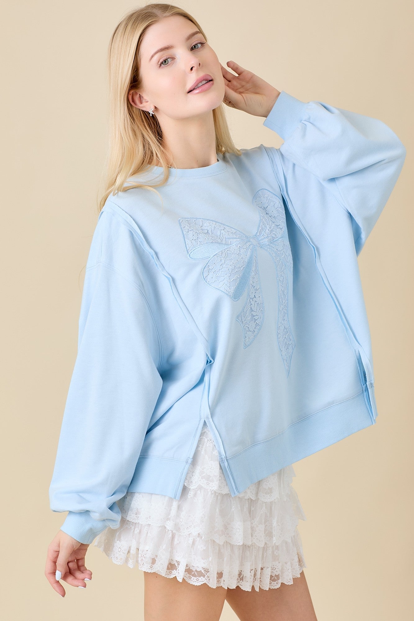 Dancing Through Life Lace Bow Sweatshirt