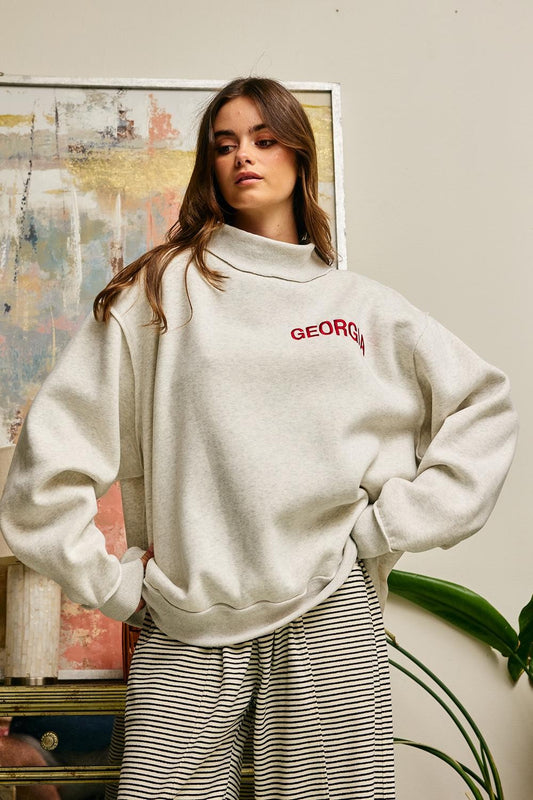 Embroidered Text Georgia Mock Neck Sweatshirt