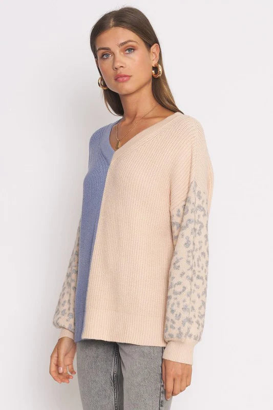 Wild Child Leopard Colorblock Sweater