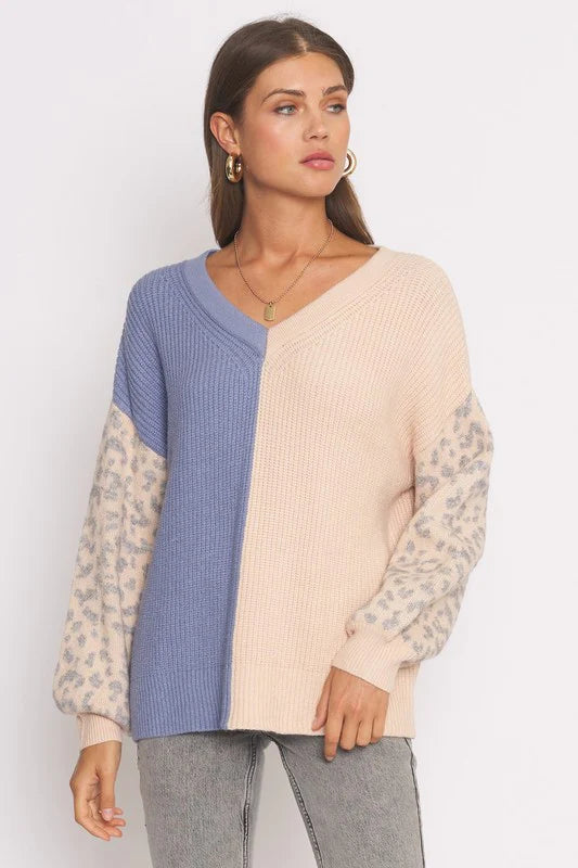 Wild Child Leopard Colorblock Sweater