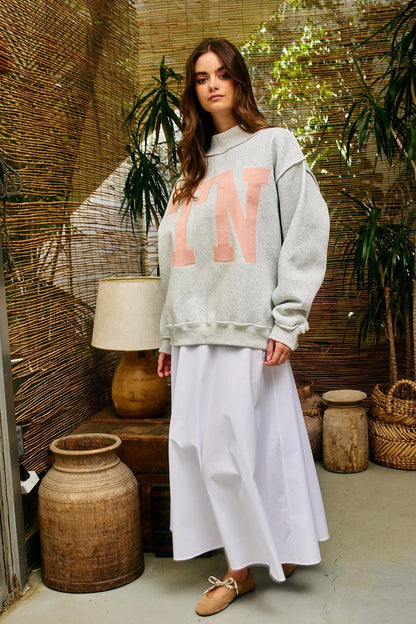 PREORDER: Pinstripe Embroidered Tennessee (TN) Mock Neck Sweatshirt (EARLY JULY)
