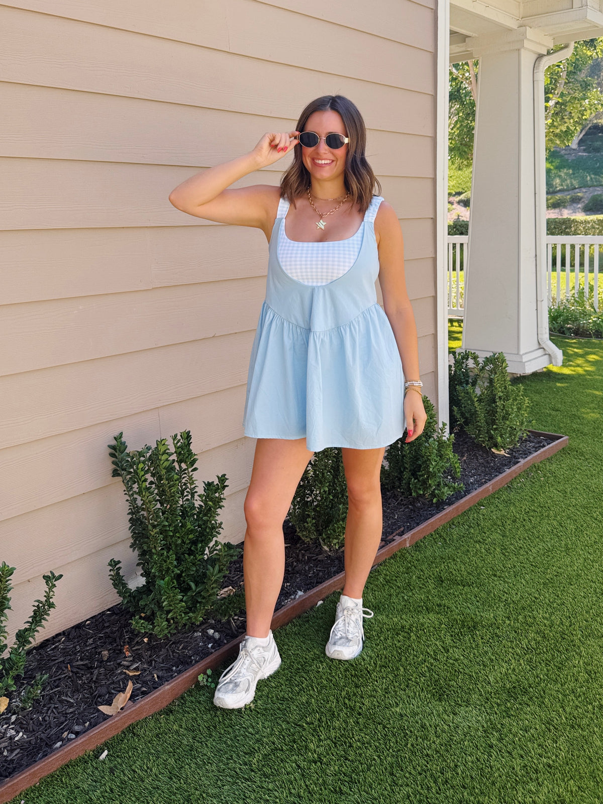 Sweet Escape Gingham Athletic Romper Dress