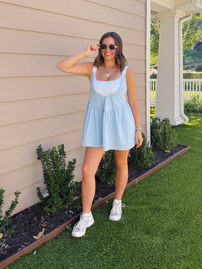 Sweet Escape Gingham Athletic Romper Dress