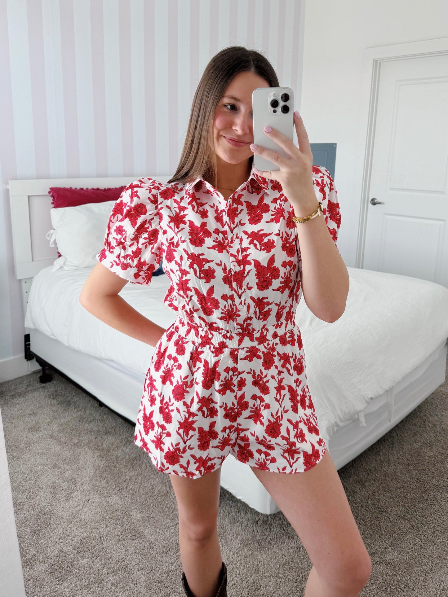 Flower Power Puff Sleeve Romper