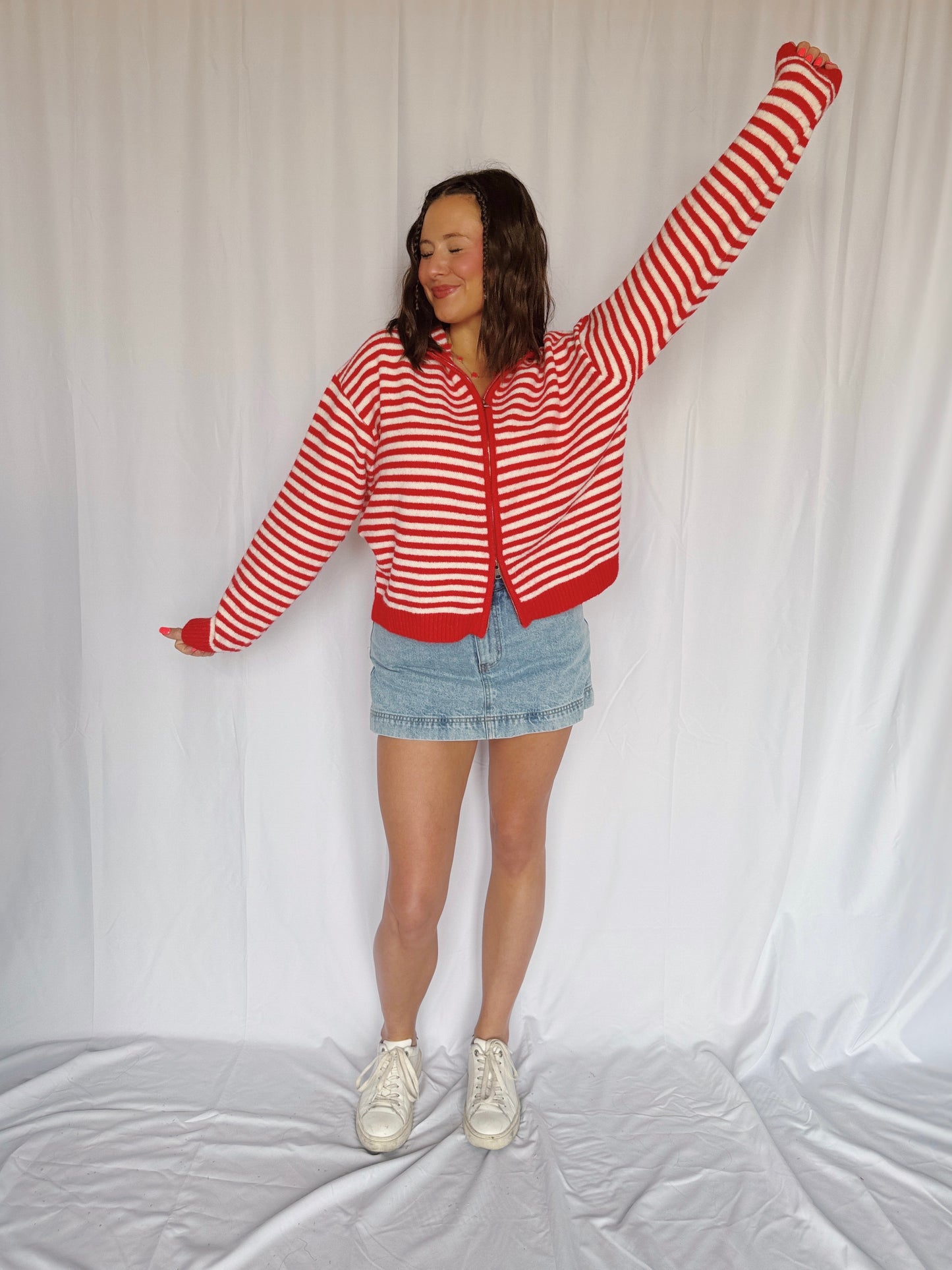 Sugar Rush Striped Zip Up Sweater