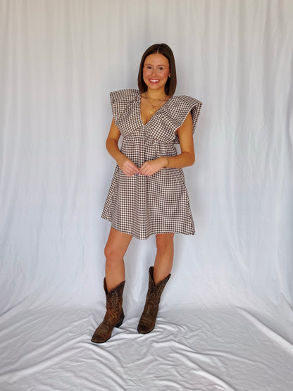 Love You a Latte Houndstooth Babydoll Dress