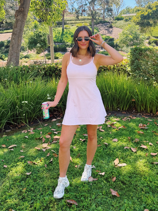 On The Move Gingham Layered Athletic Dress