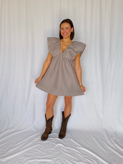 Love You a Latte Houndstooth Babydoll Dress