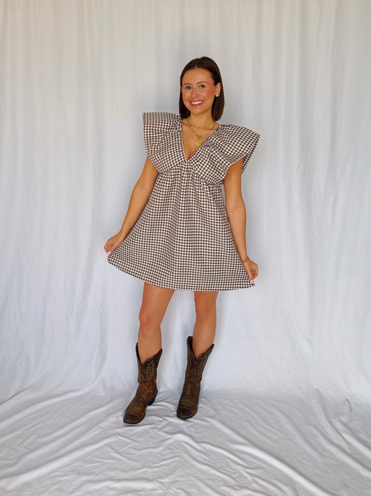 Love You a Latte Houndstooth Babydoll Dress