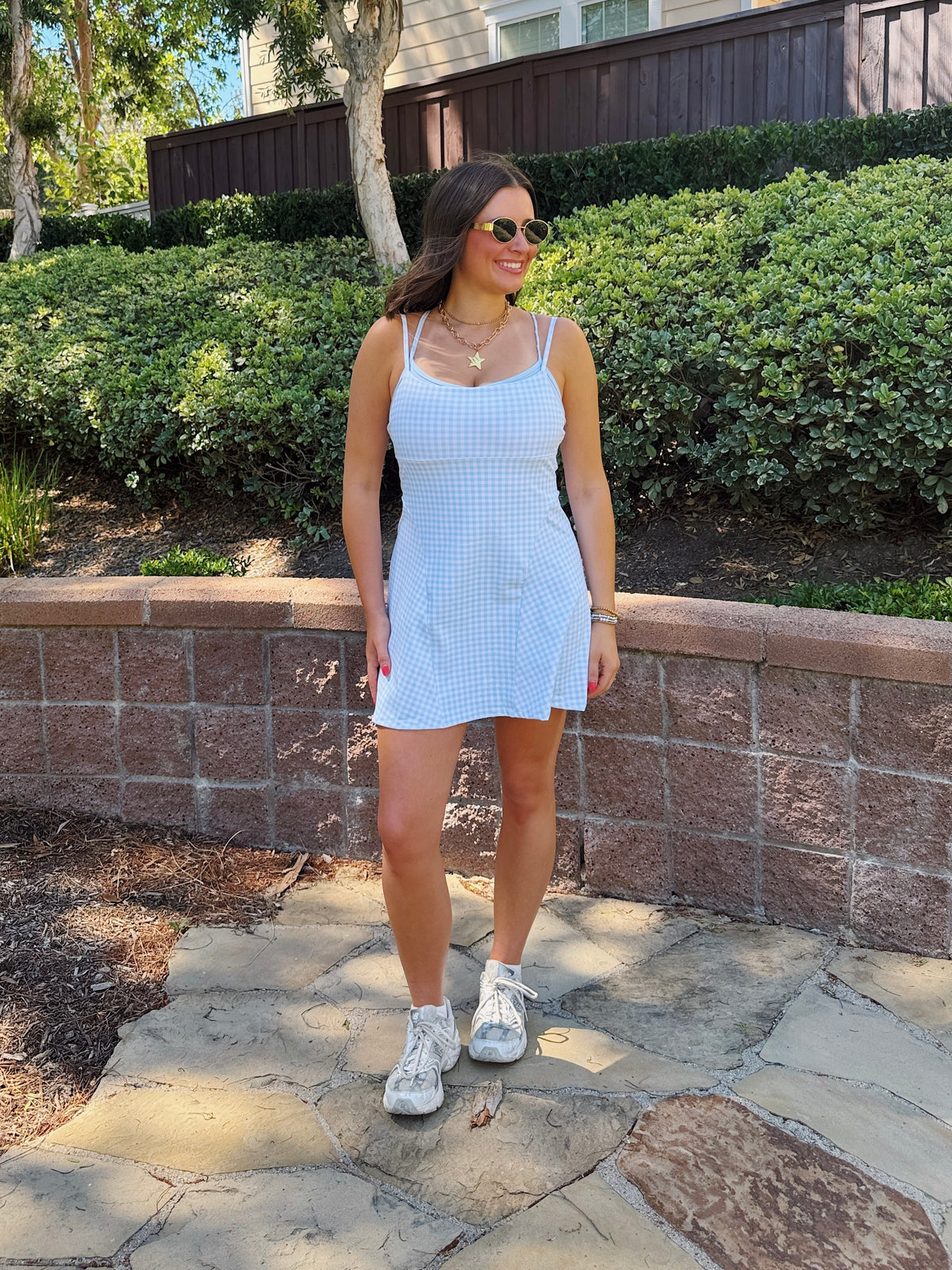 On The Move Gingham Layered Athletic Dress
