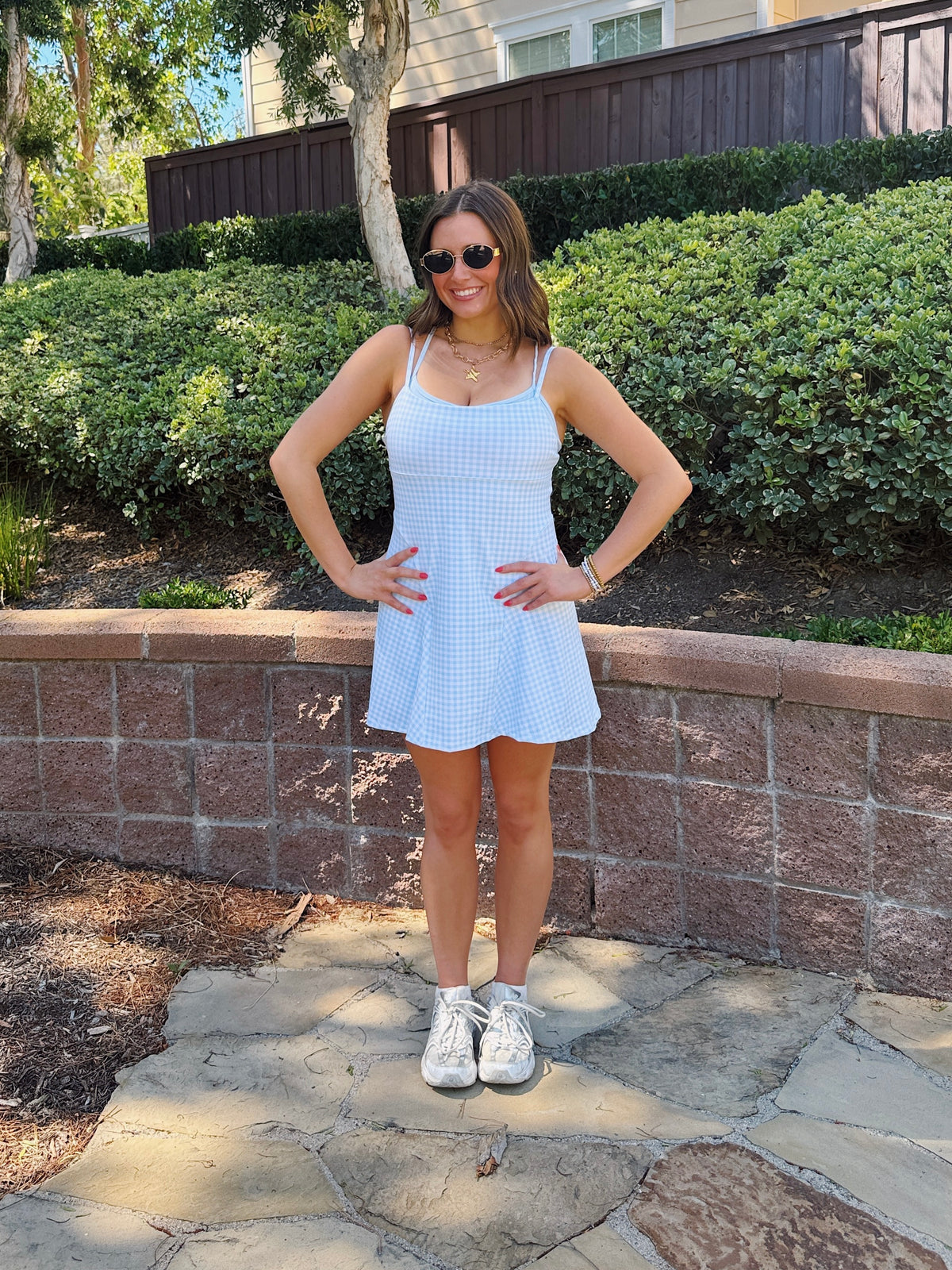 On The Move Gingham Layered Athletic Dress