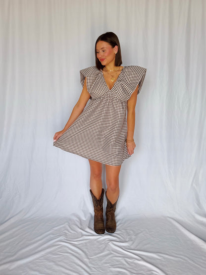 Love You a Latte Houndstooth Babydoll Dress