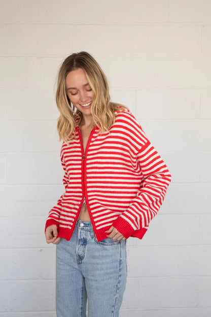 Sugar Rush Striped Zip Up Sweater