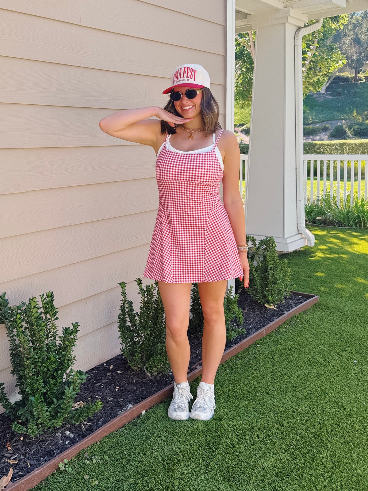 On The Move Gingham Layered Athletic Dress