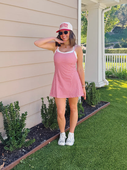 On The Move Gingham Layered Athletic Dress