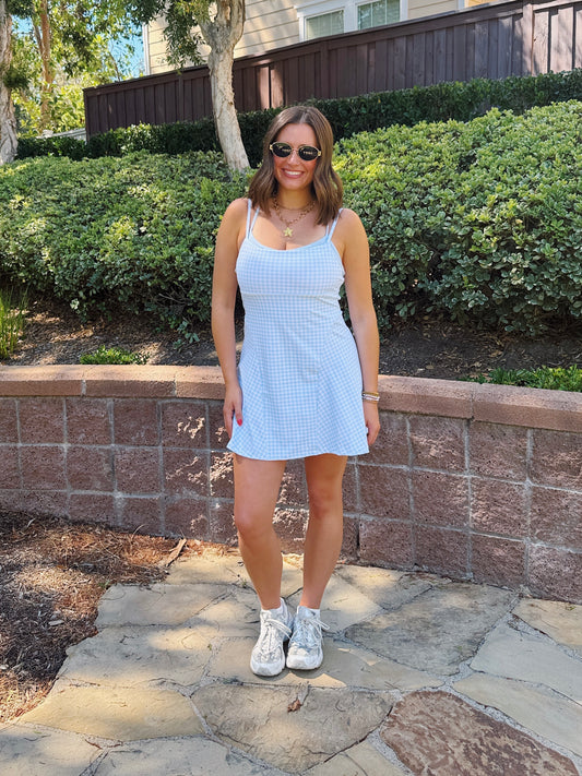On The Move Gingham Layered Athletic Dress