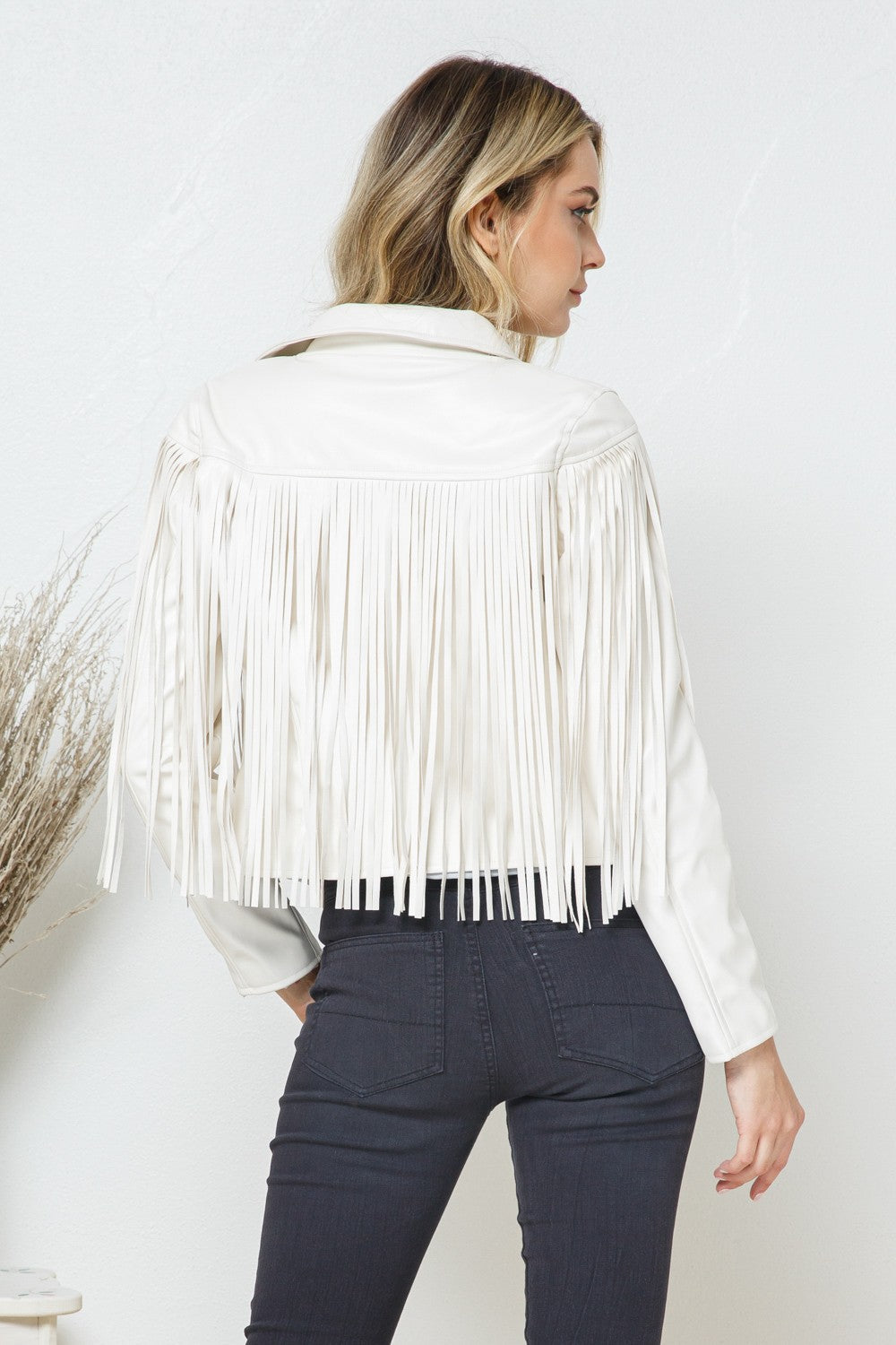 White leather shop fringe jacket