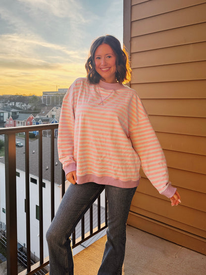Cotton Candy Striped Mock Neck Sweatshirt
