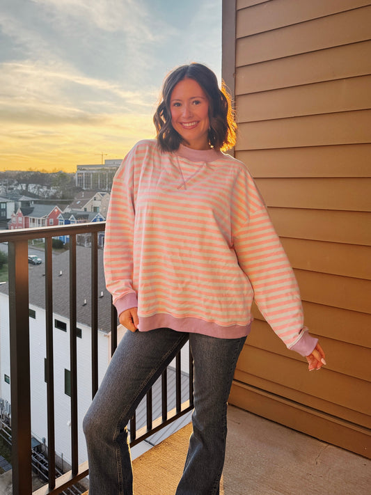 Cotton Candy Striped Mock Neck Sweatshirt