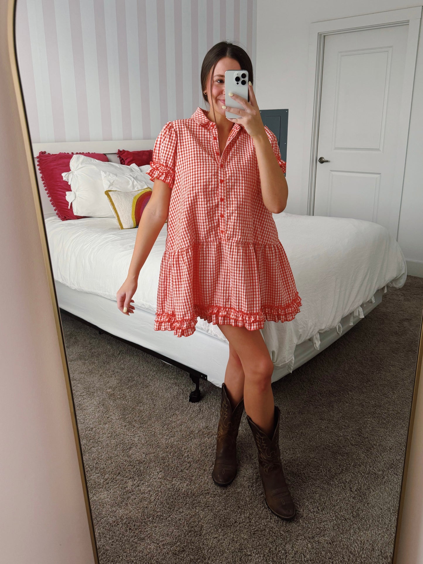 Southern Charm Gingham Babydoll Dress