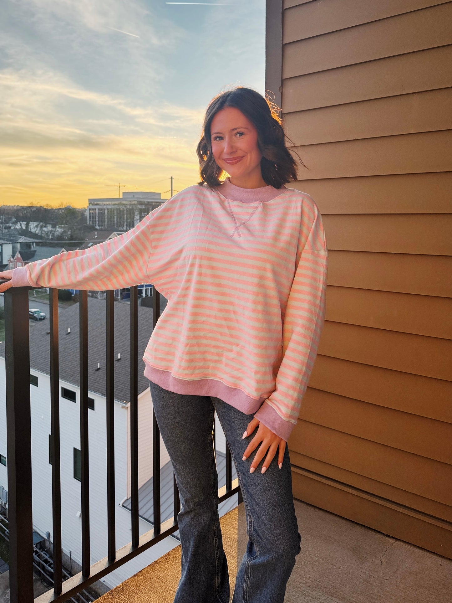 Cotton Candy Striped Mock Neck Sweatshirt