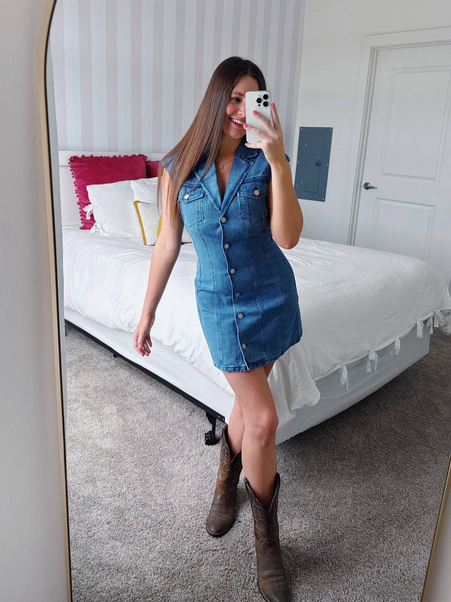 Oklahoma Smokeshow Denim Button Down Dress