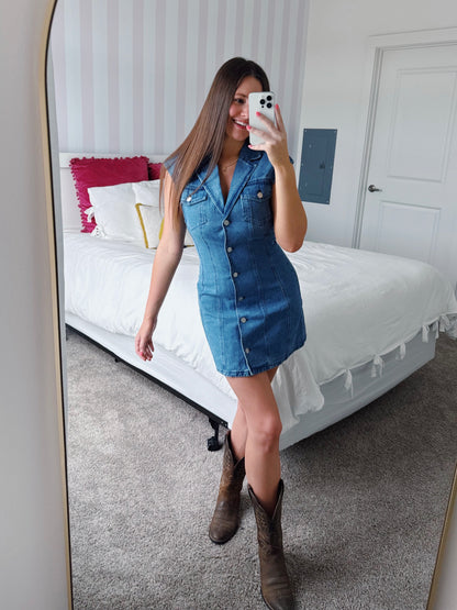 Oklahoma Smokeshow Denim Button Down Dress