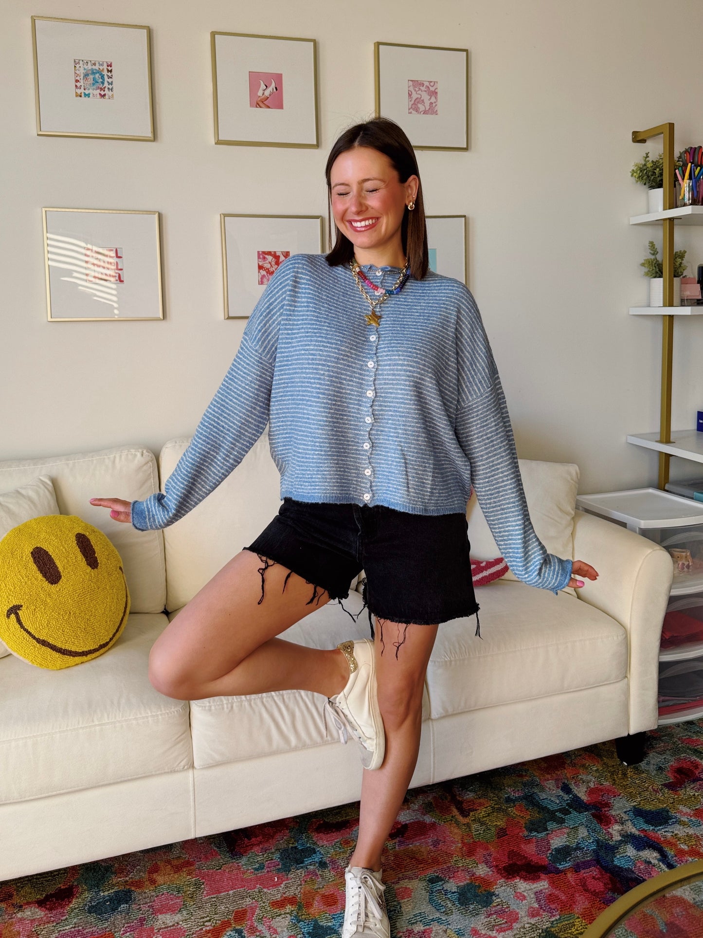 Coffee Run Pinstriped Button Down Cardigan