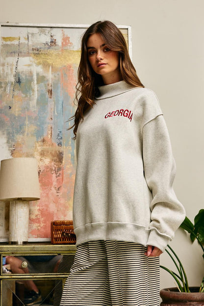 Embroidered Text Georgia Mock Neck Sweatshirt