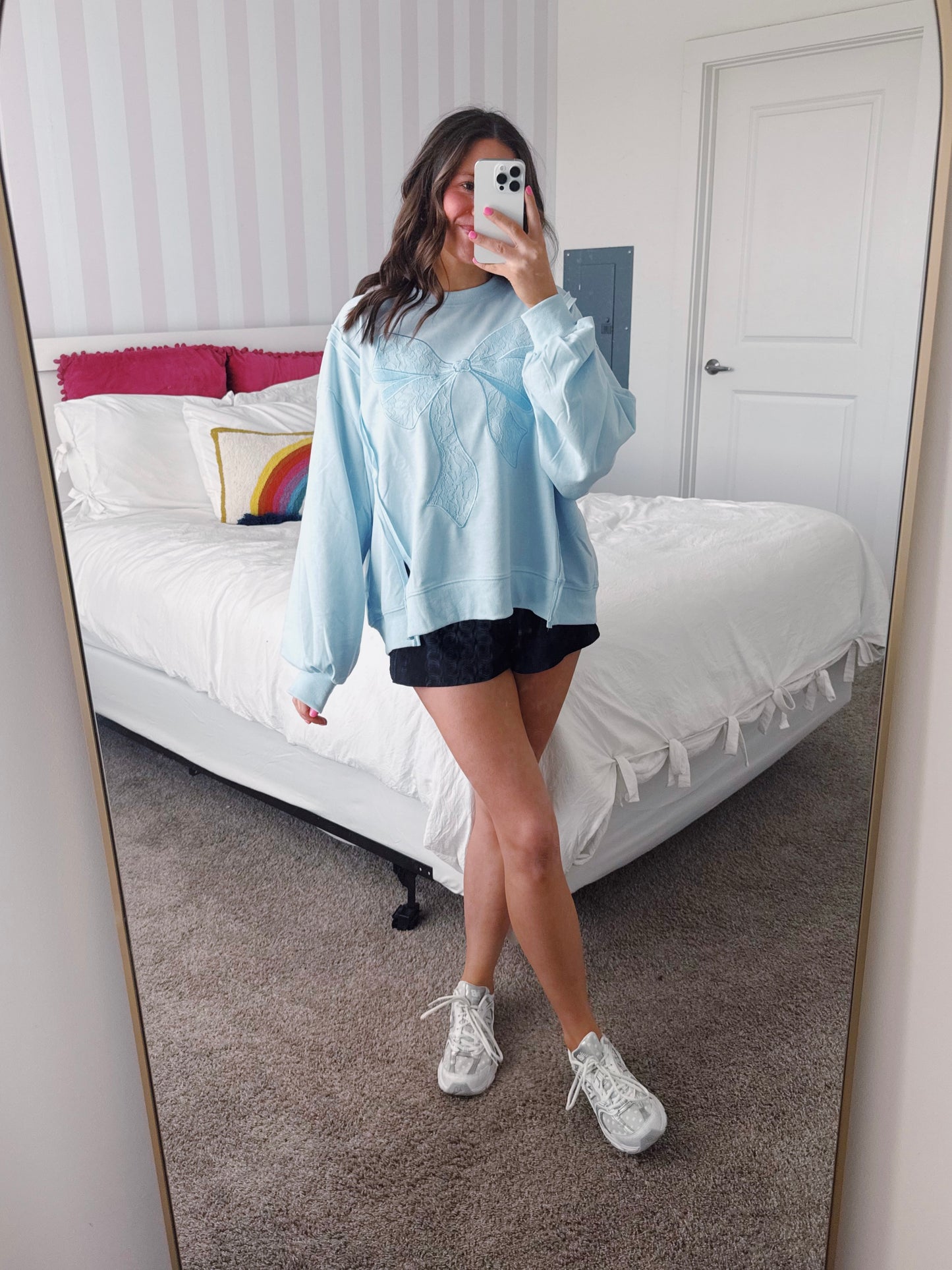 Dancing Through Life Lace Bow Sweatshirt